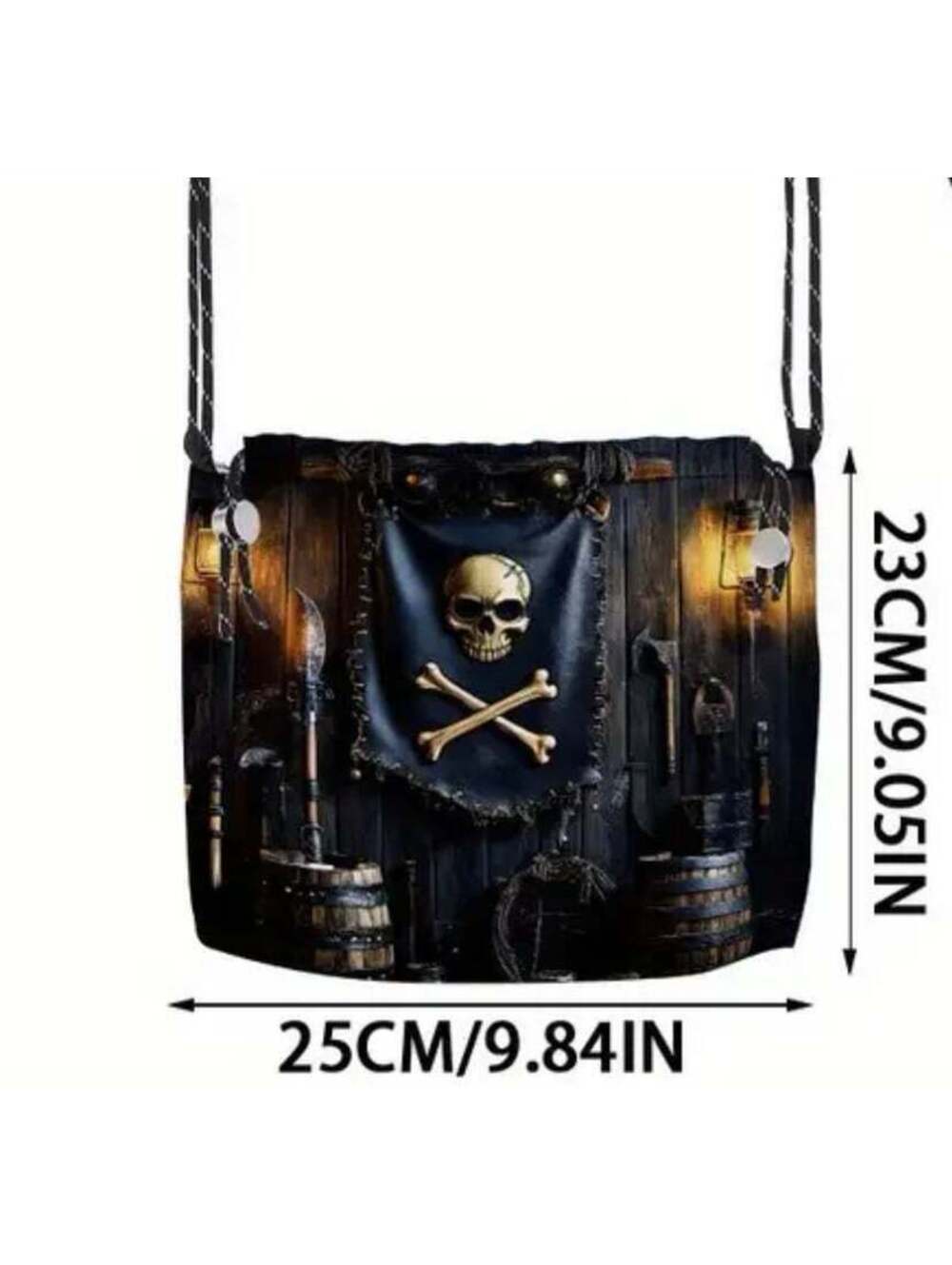 New - Fun ! Pirate & Crossbones Design Drawstring Crossbody /Shoulder Bag - Picture 2 of 5